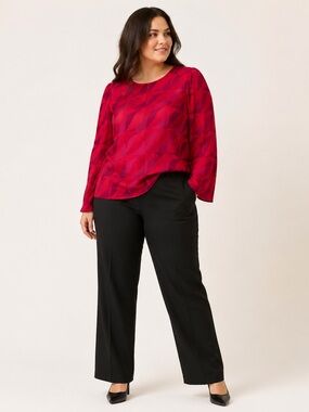 VERO MODA Curve Kypra Satin Abstract Bell Sleeve Blouse Size 16